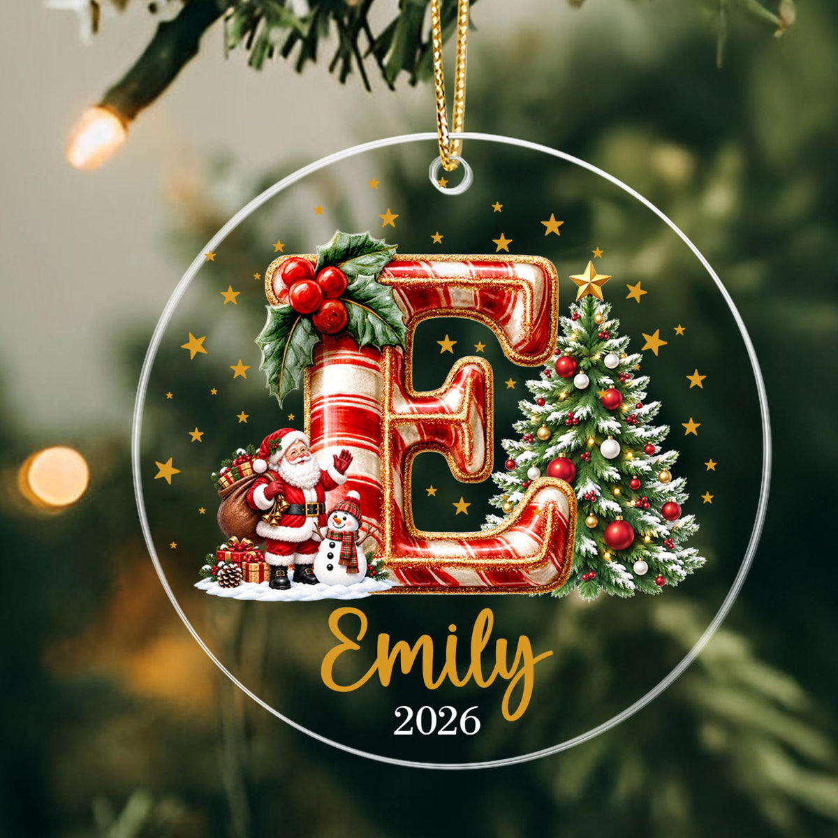 Custom Christmas Name Glass Ornament 2026, Initial Kids Name Ornament, Snowman Christmas Ornaments for Kids, Family Christmas Keepsake