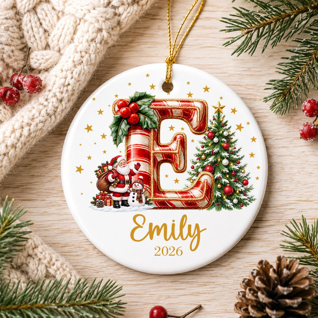 Custom Christmas Name Glass Ornament 2026, Initial Kids Name Ornament, Snowman Christmas Ornaments for Kids, Family Christmas Keepsake