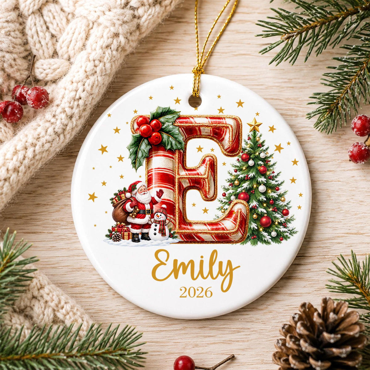 Custom Christmas Name Glass Ornament 2026, Initial Kids Name Ornament, Snowman Christmas Ornaments for Kids, Family Christmas Keepsake