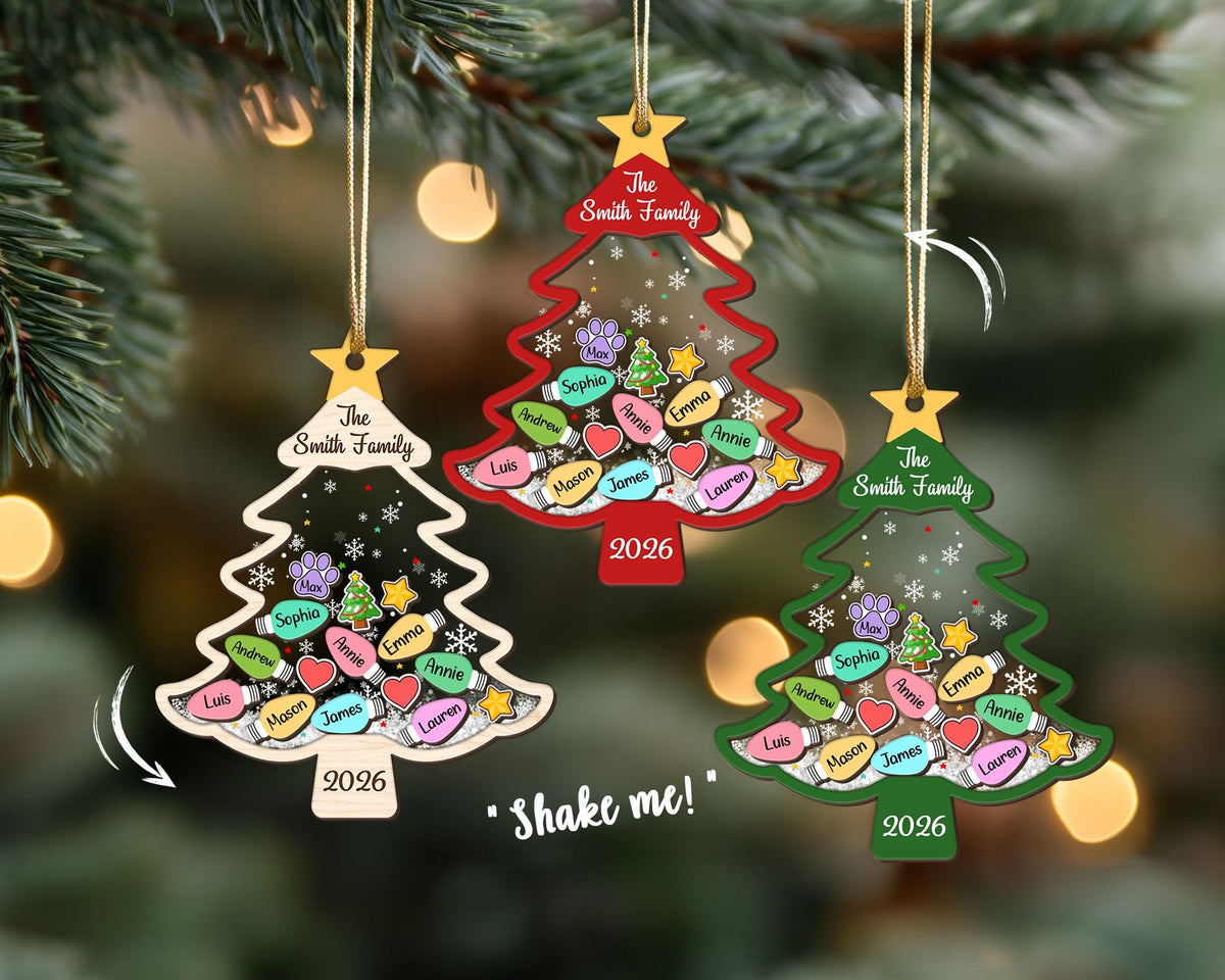 Custom Family Tree Ornament 2026, Personalized Family With Pet Ornament, Large Family Ornament, 4D Shake Christmas Ornament, Christmas Gifts