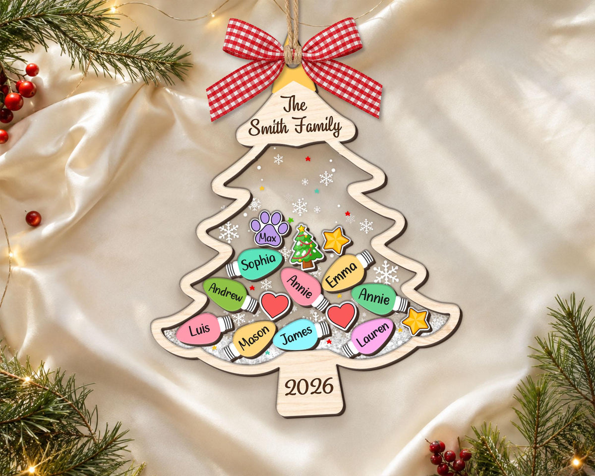 Custom Family Tree Ornament 2026, Personalized Family With Pet Ornament, Large Family Ornament, 4D Shake Christmas Ornament, Christmas Gifts