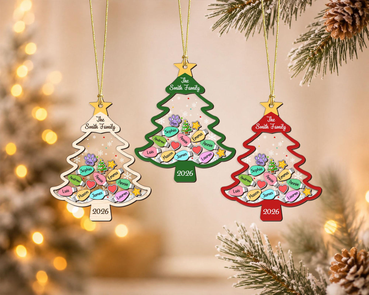 Custom Family Tree Ornament 2026, Personalized Family With Pet Ornament, Large Family Ornament, 4D Shake Christmas Ornament, Christmas Gifts