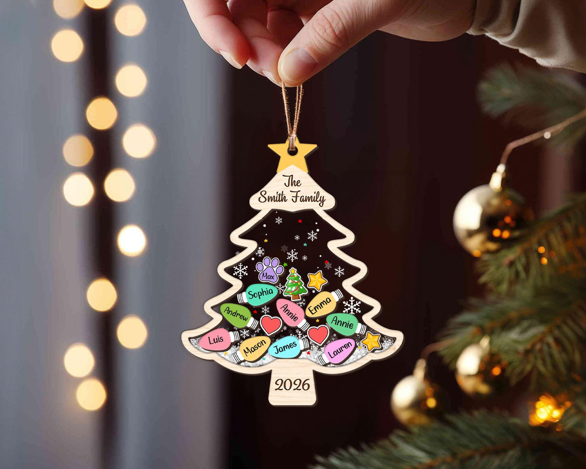 Custom Family Tree Ornament 2026, Personalized Family With Pet Ornament, Large Family Ornament, 4D Shake Christmas Ornament, Christmas Gifts