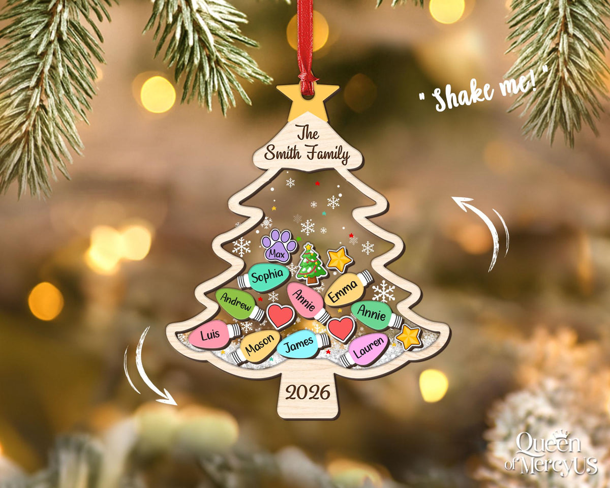 Custom Family Tree Ornament 2026, Personalized Family With Pet Ornament, Large Family Ornament, 4D Shake Christmas Ornament, Christmas Gifts