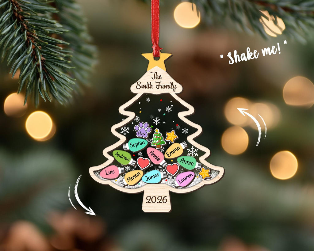 Custom Family Tree Ornament 2026, Personalized Family With Pet Ornament, Large Family Ornament, 4D Shake Christmas Ornament, Christmas Gifts