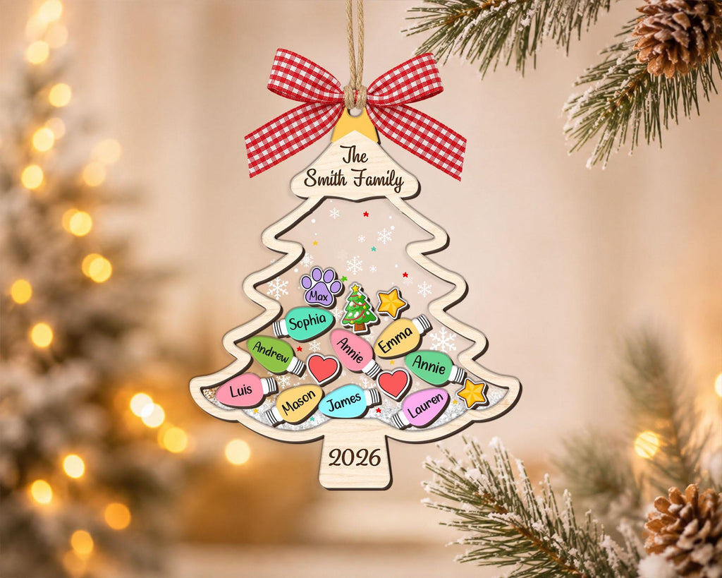 Custom Family Tree Ornament 2026, Personalized Family With Pet Ornament, Large Family Ornament, 4D Shake Christmas Ornament, Christmas Gifts