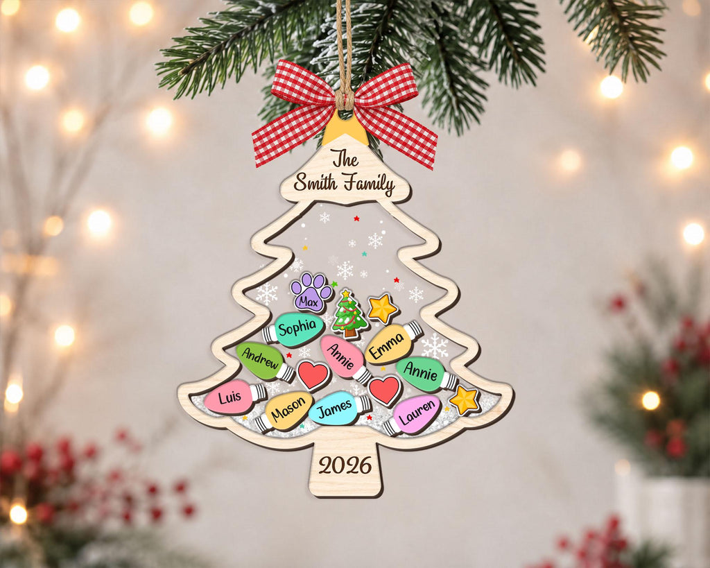 Custom Family Tree Ornament 2026, Personalized Family With Pet Ornament, Large Family Ornament, 4D Shake Christmas Ornament, Christmas Gifts