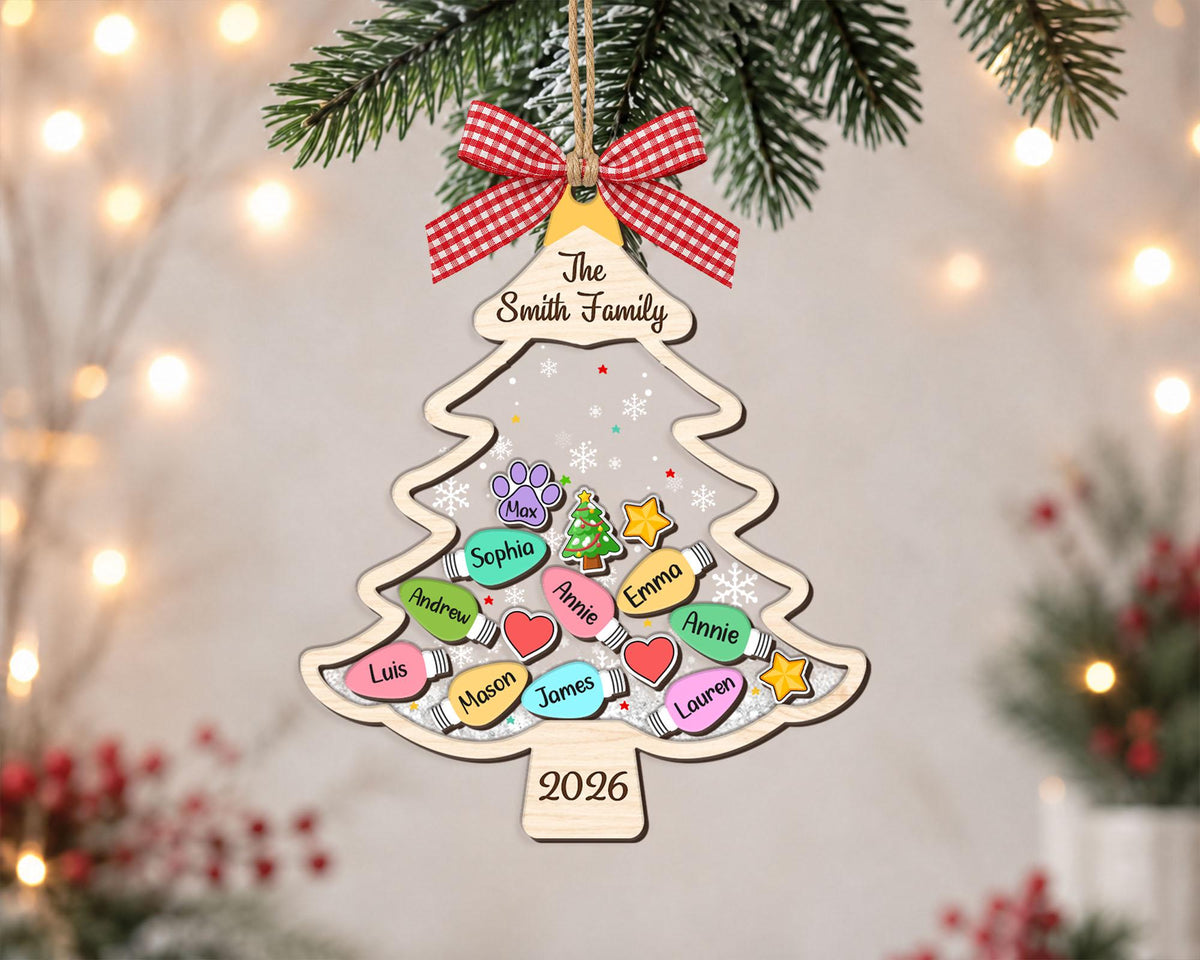 Custom Family Tree Ornament 2026, Personalized Family With Pet Ornament, Large Family Ornament, 4D Shake Christmas Ornament, Christmas Gifts