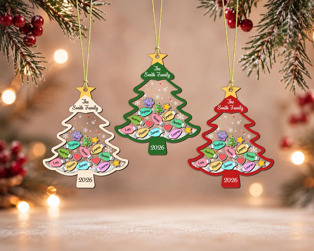 Custom Family Tree Ornament 2026, Personalized Family With Pet Ornament, Large Family Ornament, 4D Shake Christmas Ornament, Christmas Gifts