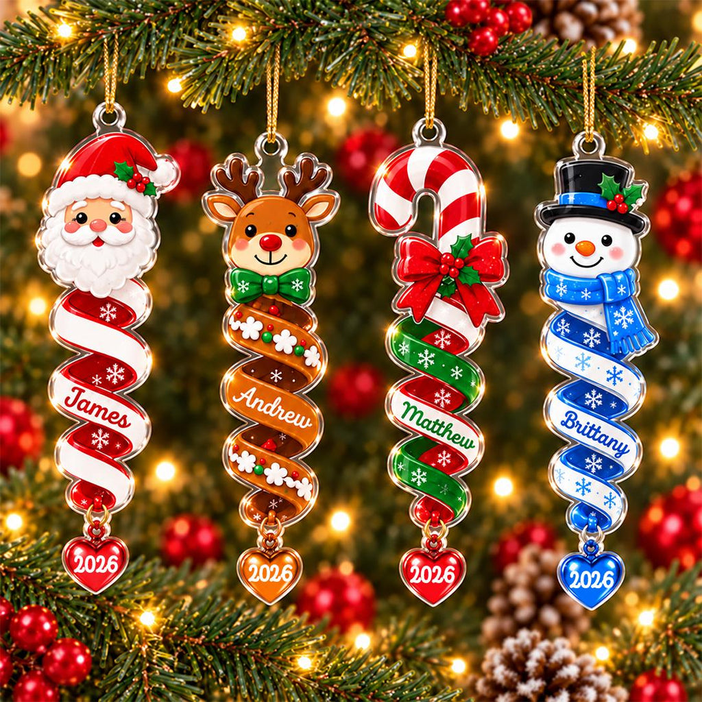 Custom Name Spiral Ornament, Spiral Christmas Ornaments, Family Ornament 2026, Snowman Santa Christmas Keepsake, Christmas Gifts for Friends image 1