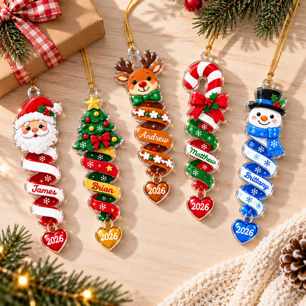 Custom Name Spiral Ornament, Spiral Christmas Ornaments, Family Ornament 2026, Snowman Santa Christmas Keepsake, Christmas Gifts for Friends