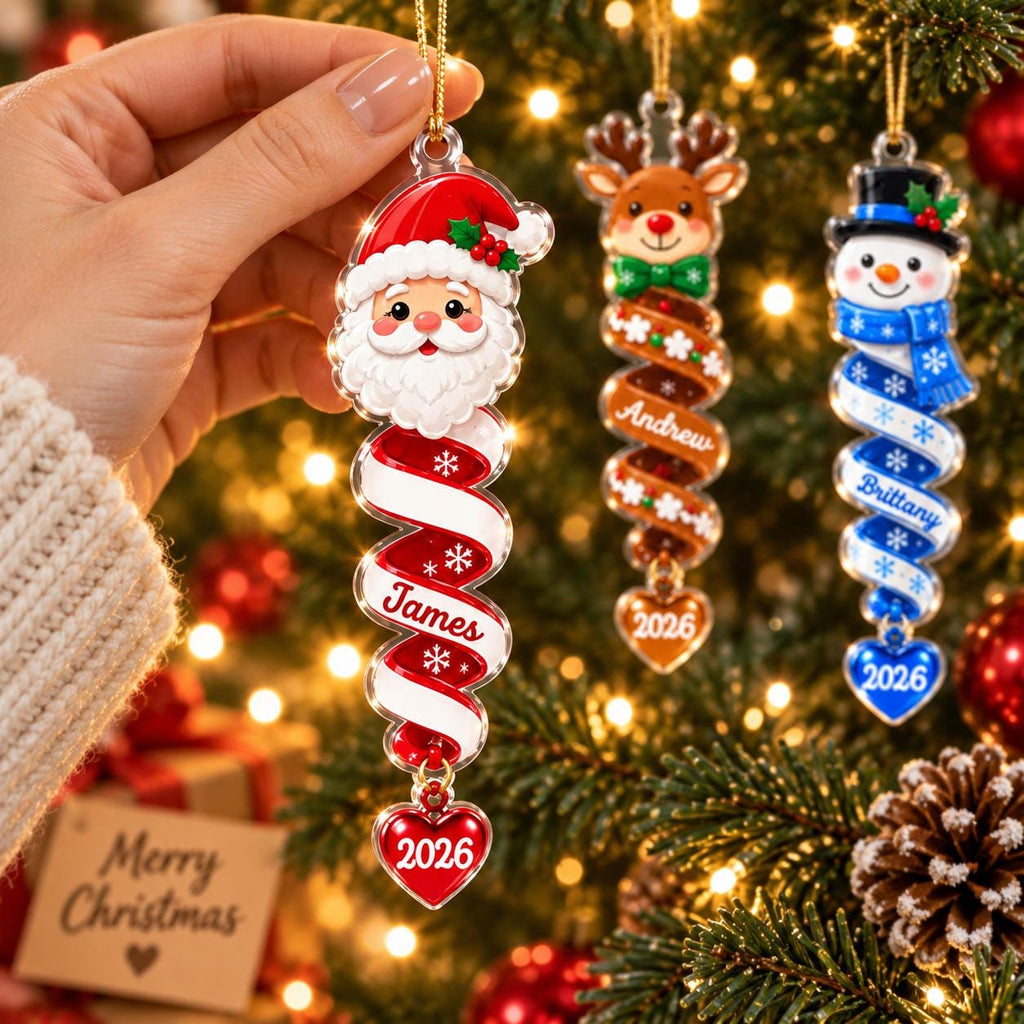 Custom Name Spiral Ornament, Spiral Christmas Ornaments, Family Ornament 2026, Snowman Santa Christmas Keepsake, Christmas Gifts for Friends
