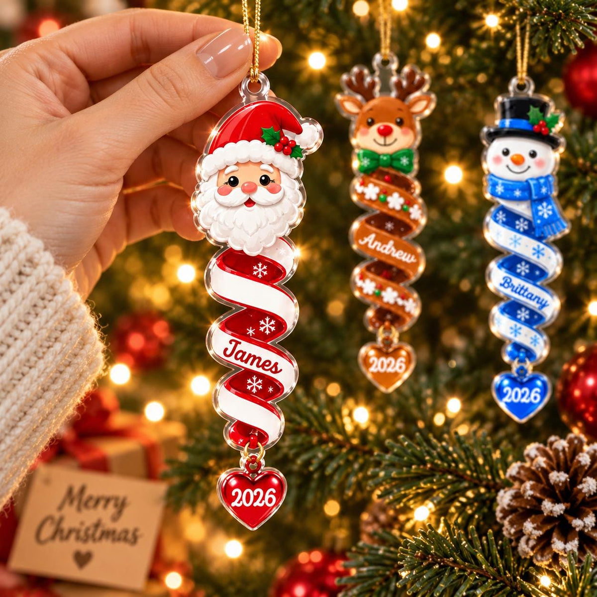 Custom Name Spiral Ornament, Spiral Christmas Ornaments, Family Ornament 2026, Snowman Santa Christmas Keepsake, Christmas Gifts for Friends