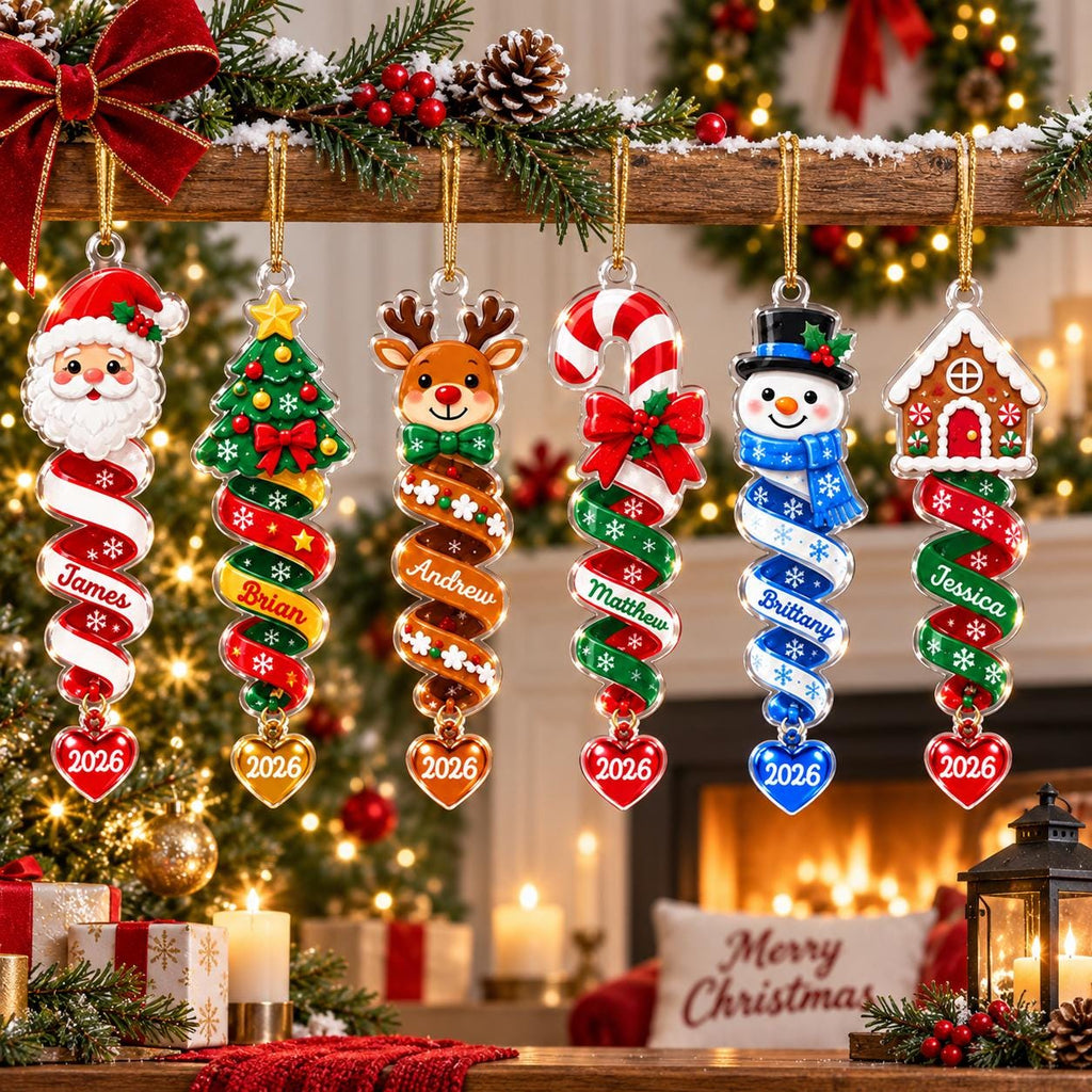 Custom Name Spiral Ornament, Spiral Christmas Ornaments, Family Ornament 2026, Snowman Santa Christmas Keepsake, Christmas Gifts for Friends