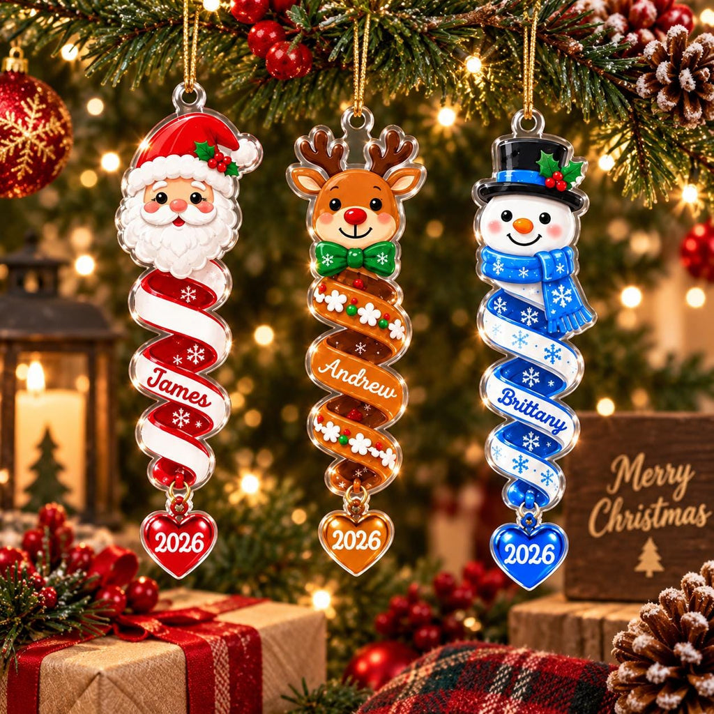Custom Name Spiral Ornament, Spiral Christmas Ornaments, Family Ornament 2026, Snowman Santa Christmas Keepsake, Christmas Gifts for Friends