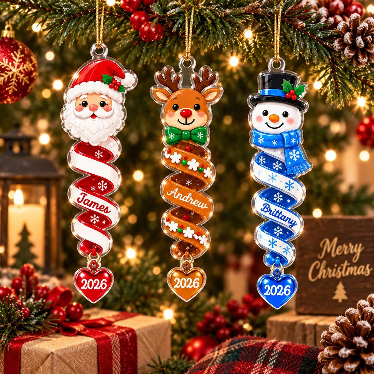 Custom Name Spiral Ornament, Spiral Christmas Ornaments, Family Ornament 2026, Snowman Santa Christmas Keepsake, Christmas Gifts for Friends