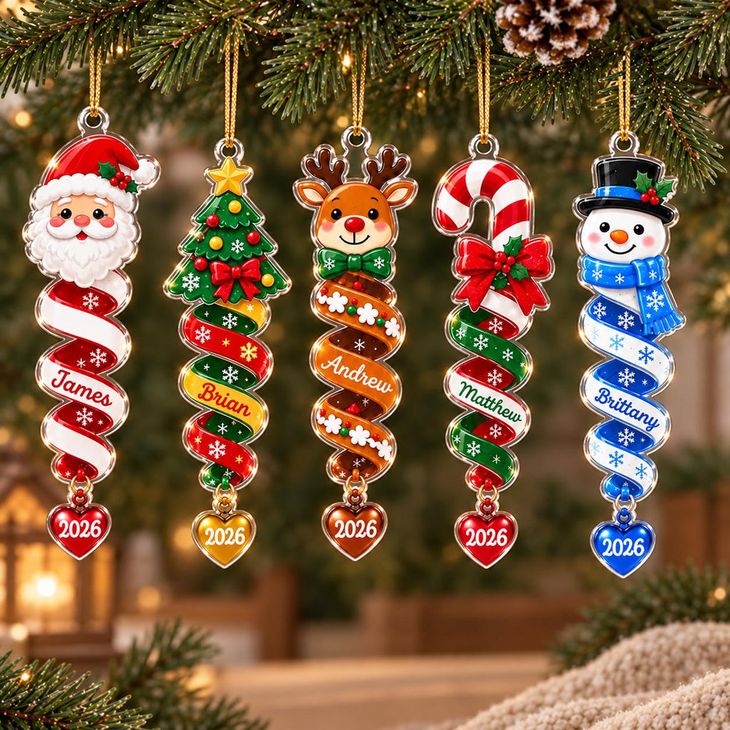Custom Name Spiral Ornament, Spiral Christmas Ornaments, Family Ornament 2026, Snowman Santa Christmas Keepsake, Christmas Gifts for Friends