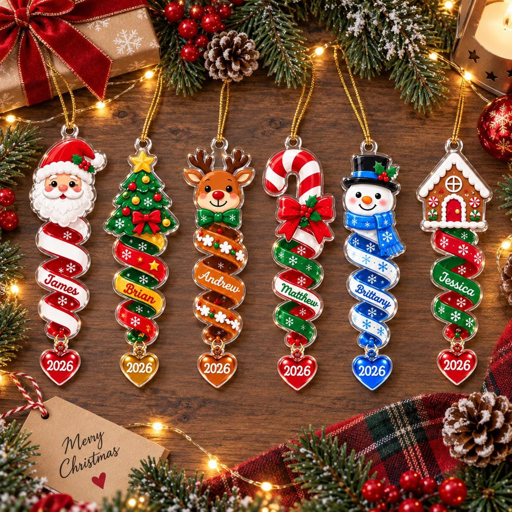 Custom Name Spiral Ornament, Spiral Christmas Ornaments, Family Ornament 2026, Snowman Santa Christmas Keepsake, Christmas Gifts for Friends
