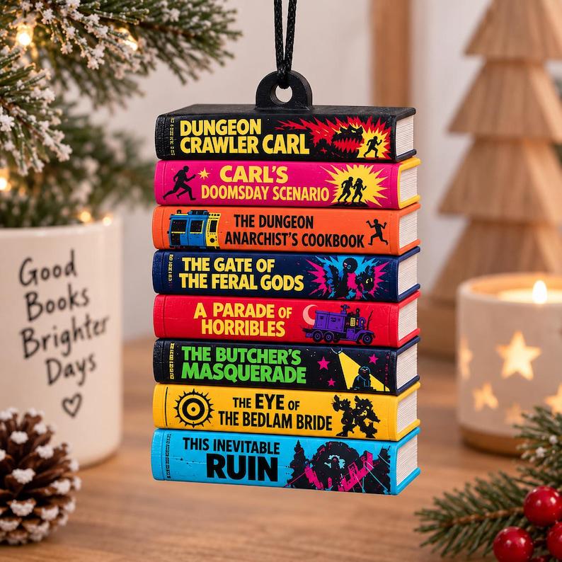 Dungeon Crawler Carl 3D Ornament, 3D Printed Book Stack Christmas Ornament, LitRPG Reader Gift, Fantasy Book Lover Decor