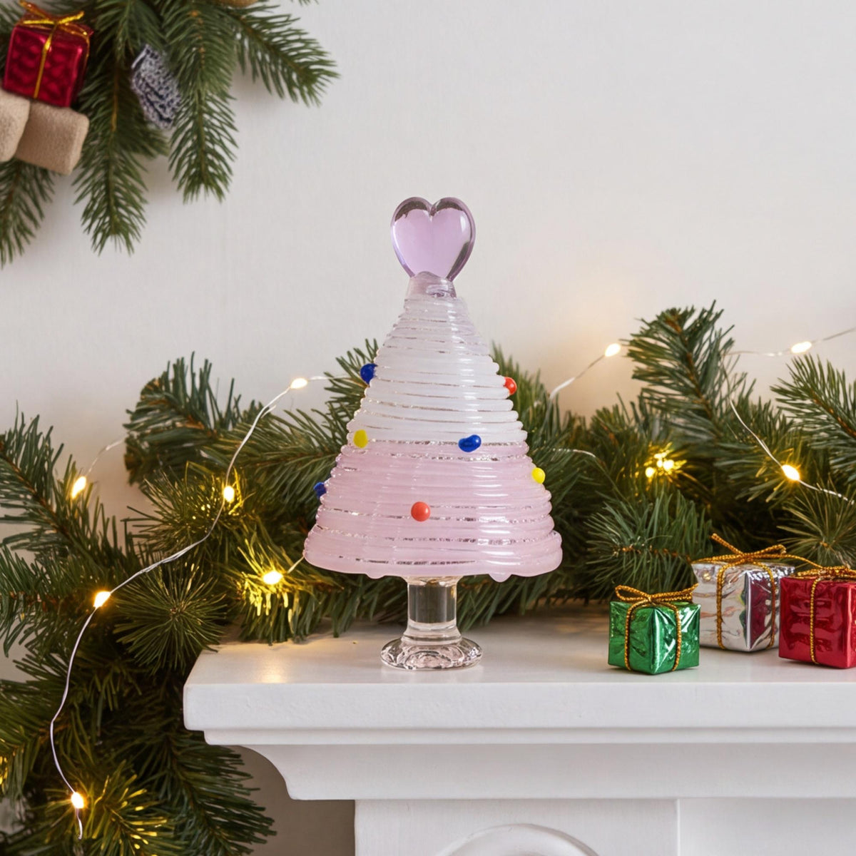 Handmade Glass Christmas Tree, Mini Glass Tree Figurine, Colorful Holiday Tabletop Decor, Unique Christmas Gift for Friends and Family