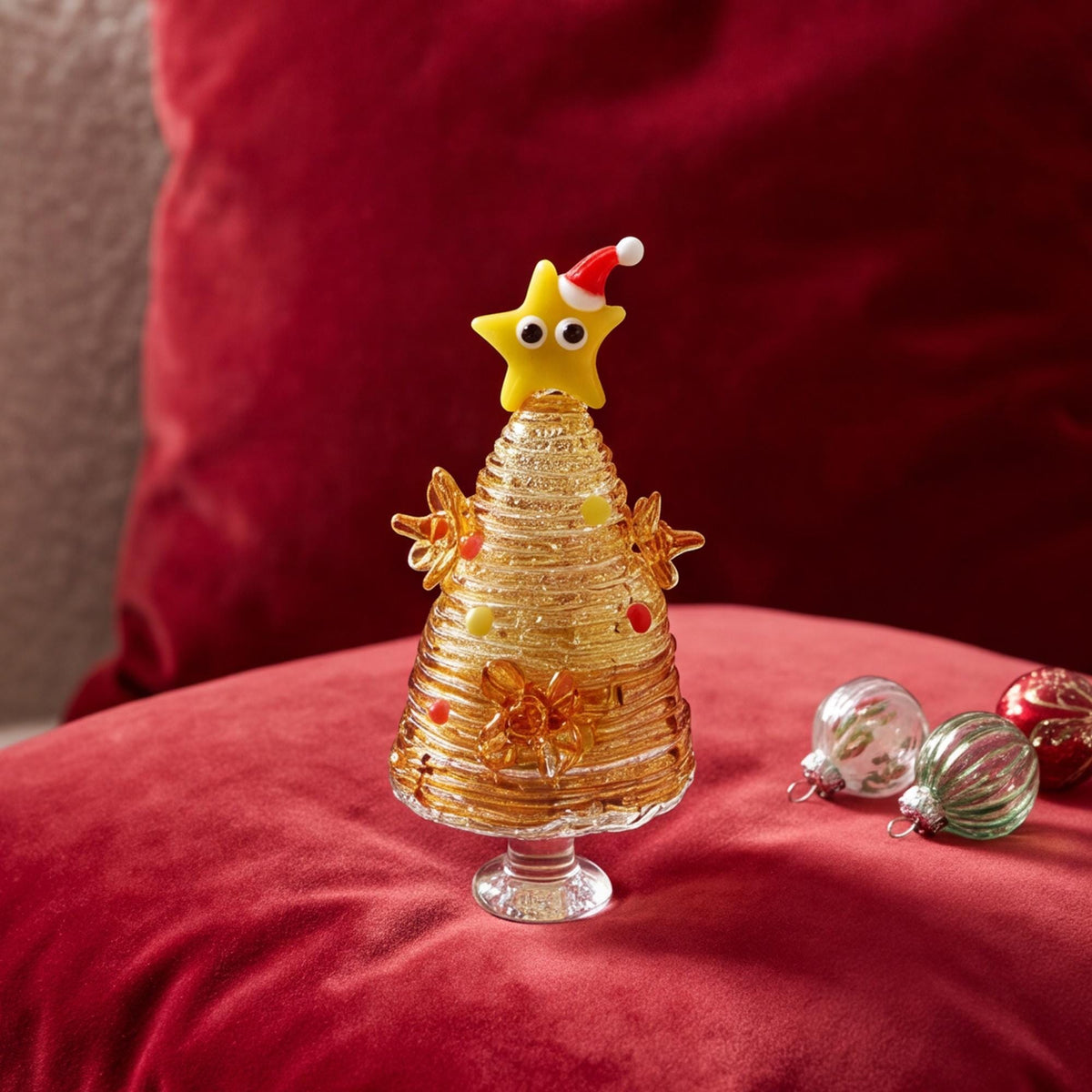 Handmade Glass Christmas Tree, Mini Glass Tree Figurine, Colorful Holiday Tabletop Decor, Unique Christmas Gift for Friends and Family