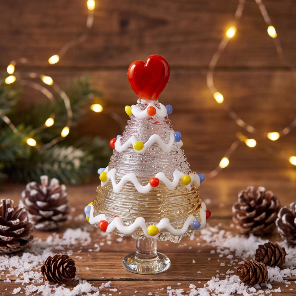 Handmade Glass Christmas Tree, Mini Glass Tree Figurine, Colorful Holiday Tabletop Decor, Unique Christmas Gift for Friends and Family