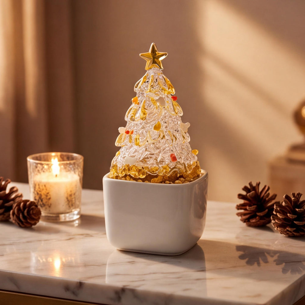 hristmas Tree Pot | Coastal Glass Tree Decor, Festive Planter for Holiday Table & Mantel, Cozy Christmas Home Accent