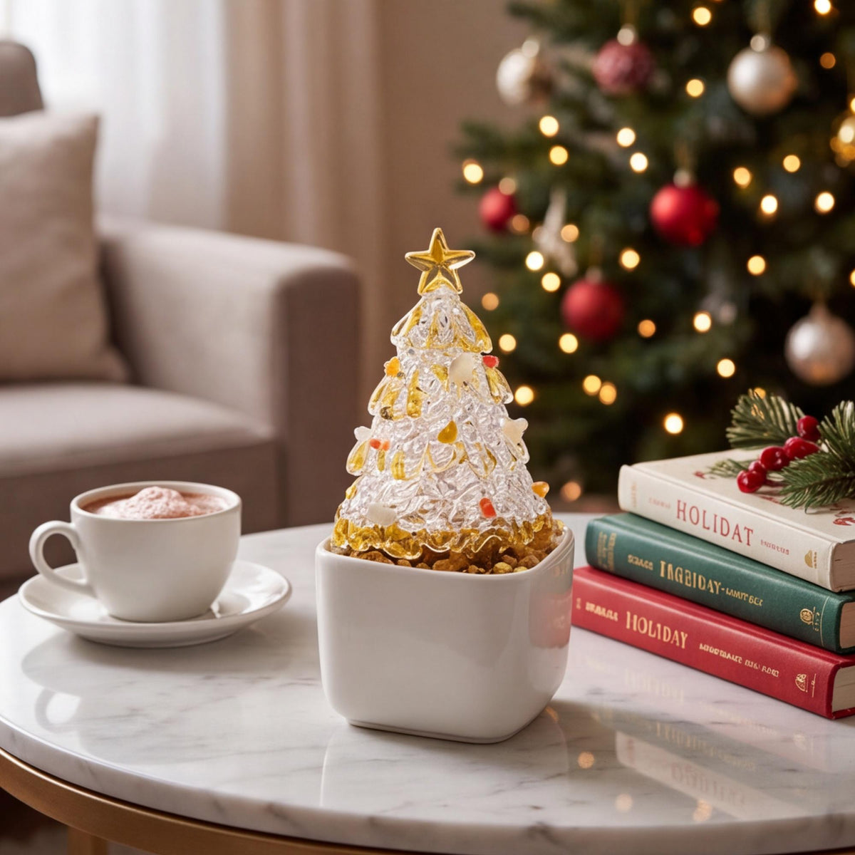 hristmas Tree Pot | Coastal Glass Tree Decor, Festive Planter for Holiday Table & Mantel, Cozy Christmas Home Accent