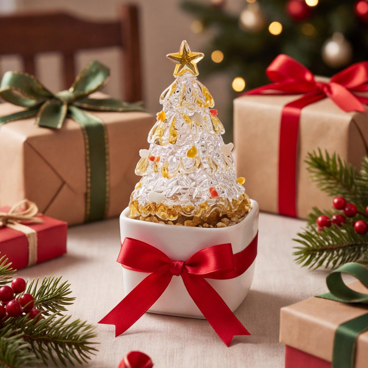 hristmas Tree Pot | Coastal Glass Tree Decor, Festive Planter for Holiday Table & Mantel, Cozy Christmas Home Accent