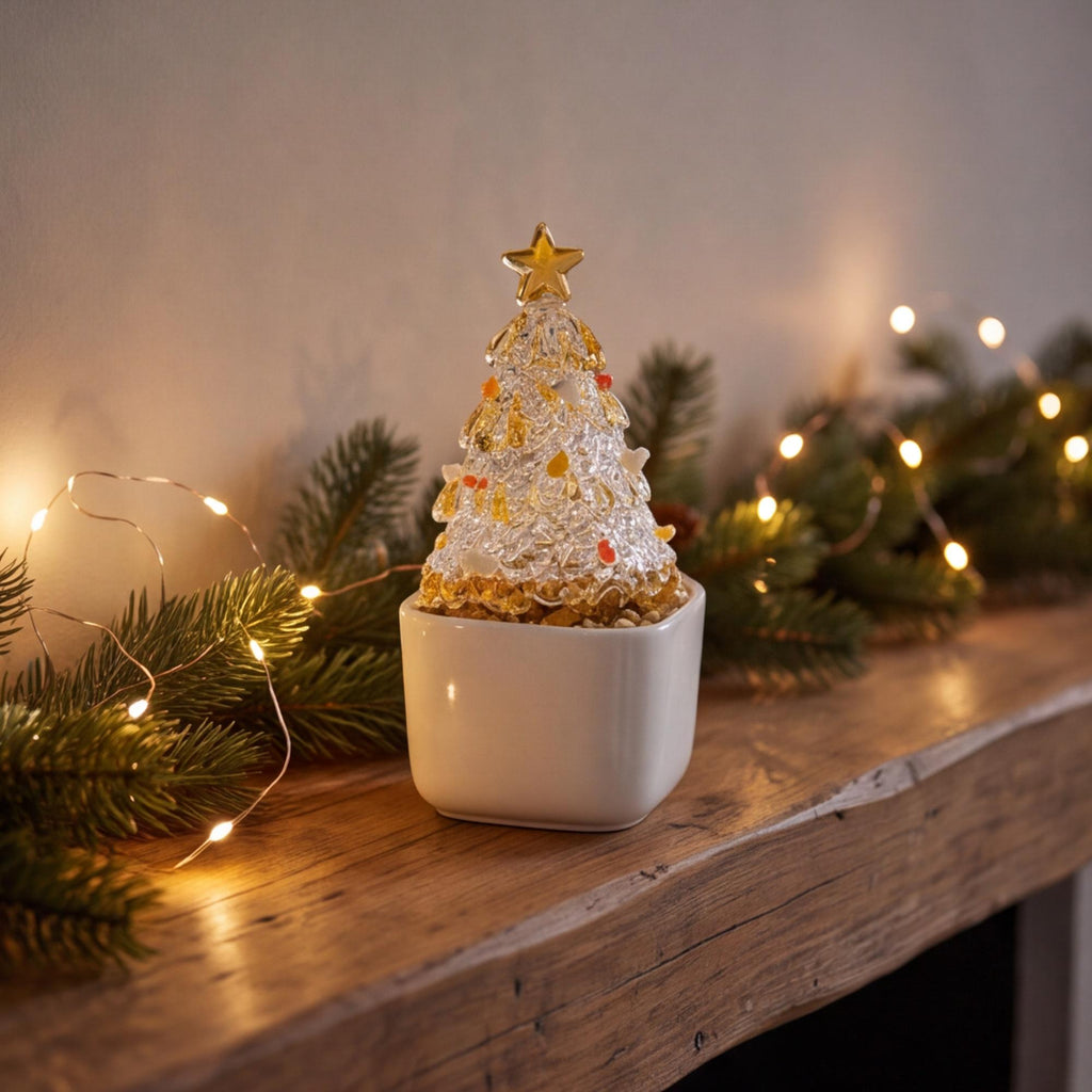 hristmas Tree Pot | Coastal Glass Tree Decor, Festive Planter for Holiday Table & Mantel, Cozy Christmas Home Accent