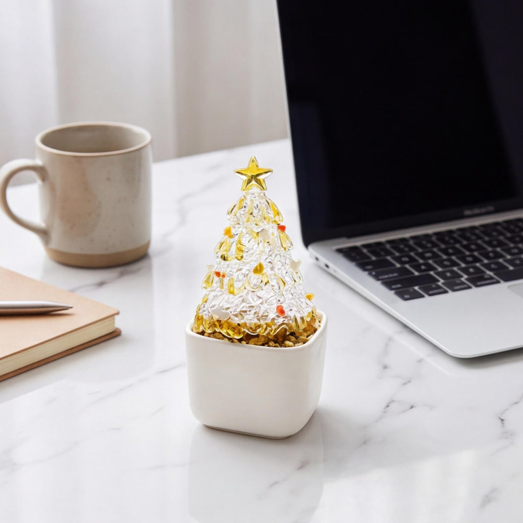 hristmas Tree Pot | Coastal Glass Tree Decor, Festive Planter for Holiday Table & Mantel, Cozy Christmas Home Accent