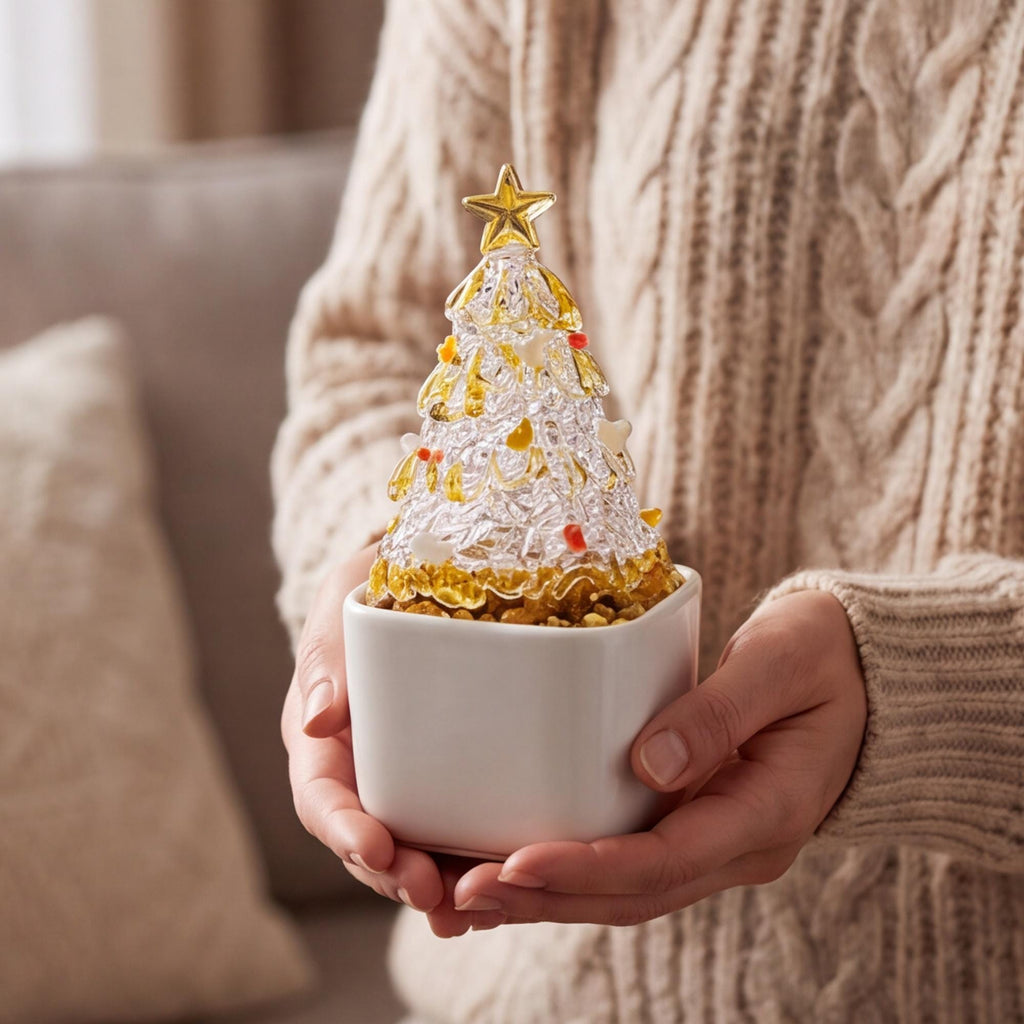 hristmas Tree Pot | Coastal Glass Tree Decor, Festive Planter for Holiday Table & Mantel, Cozy Christmas Home Accent