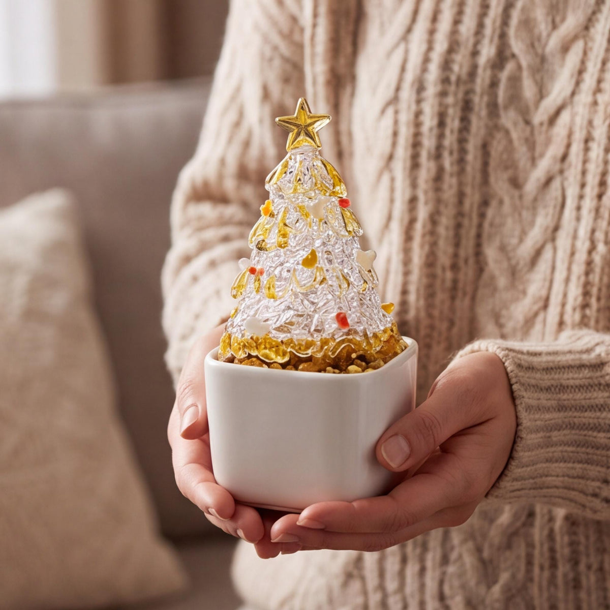 hristmas Tree Pot | Coastal Glass Tree Decor, Festive Planter for Holiday Table & Mantel, Cozy Christmas Home Accent