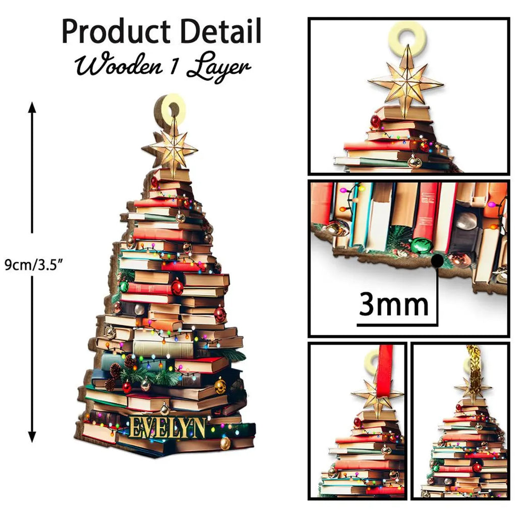 Personalized Christmas Book Tree Name Ornament, Custom Bookish Ornament, Book Lover Gift, Bookworm Gifts, Book Club Ornament, Librarian Gift. COBILUMIE9