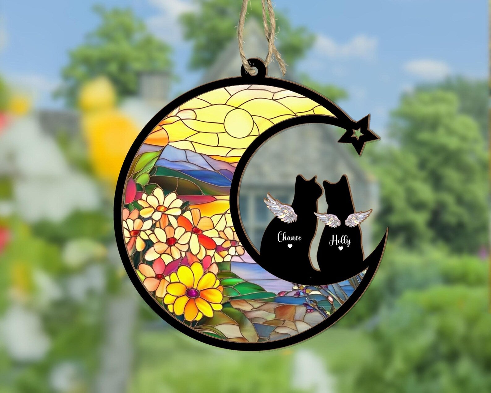 Personalized Cats Loss Suncatcher, Custom Pet Memorial Gift, Cat Memorial Suncatcher, Pet Loss Gift, Pet Sympathy Gift, Pet Remembrance Gift. SCCBILUMMIE19