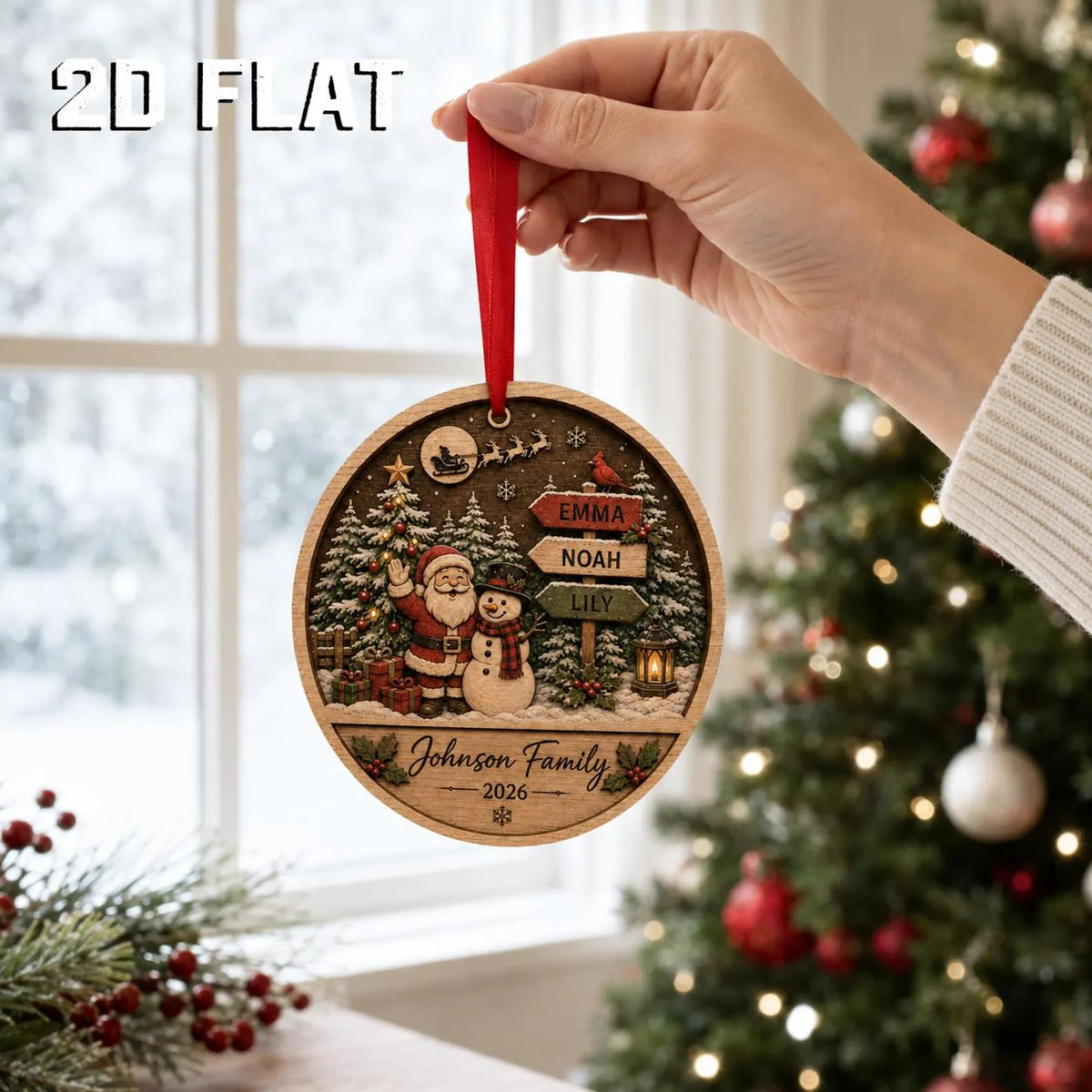 Personalized Family Christmas Ornament 2026, Santa Snowman Wooden Ornament, Custom Name Family Keepsake, Christmas Tree Decor	COBILUMIE94