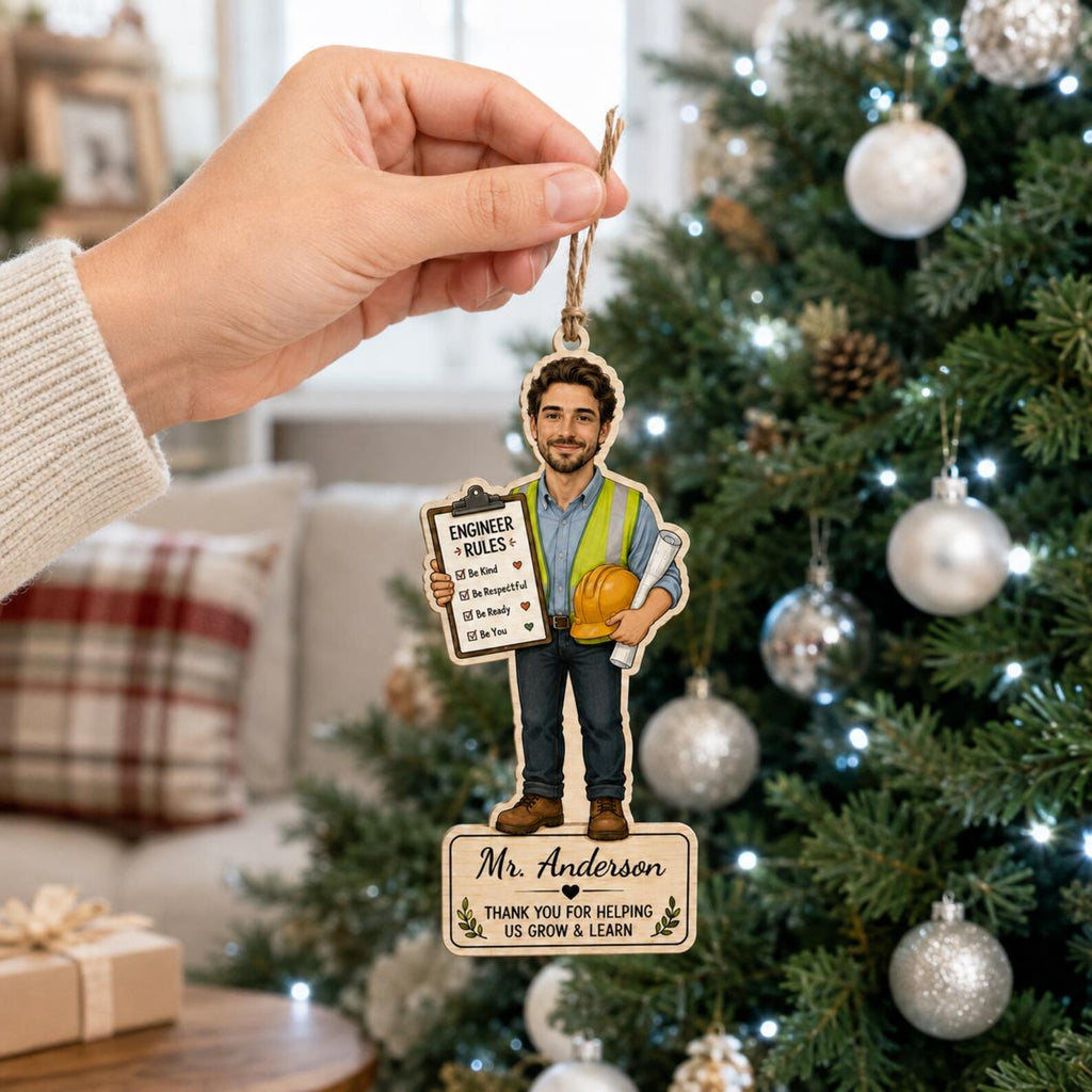 Personalized Engineer Wooden Ornament, Custom Name Engineer Christmas Gift, 2D Flat Civil Engineer Ornament, Engineering Keepsake 	COBILUMIE102