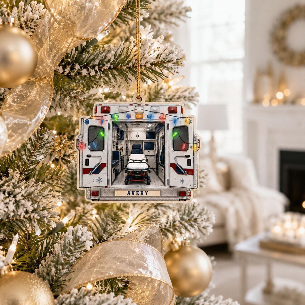Personalized EMT Wooden Ornament, 2D Flat Paramedic Christmas Ornament, Custom Ambulance Ornament, First Responder Gift, EMT Keepsake	COBILUMIE105