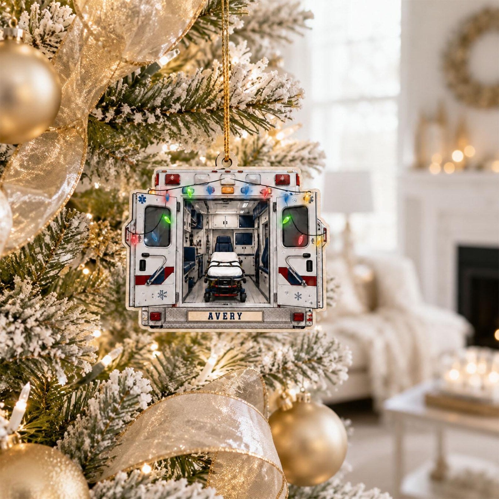 Personalized EMT Wooden Ornament, 2D Flat Paramedic Christmas Ornament, Custom Ambulance Ornament, First Responder Gift, EMT Keepsake	COBILUMIE105