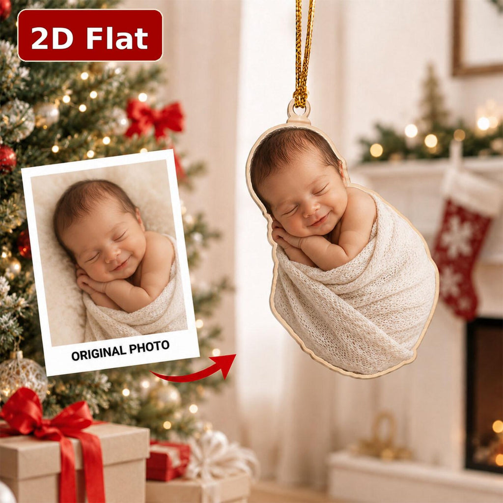 Personalized Baby First Christmas Ornament 2026, Custom Photo Wooden Keepsake, Santa Sleigh Ornament, Newborn Christmas Gift	COBILUMIE111