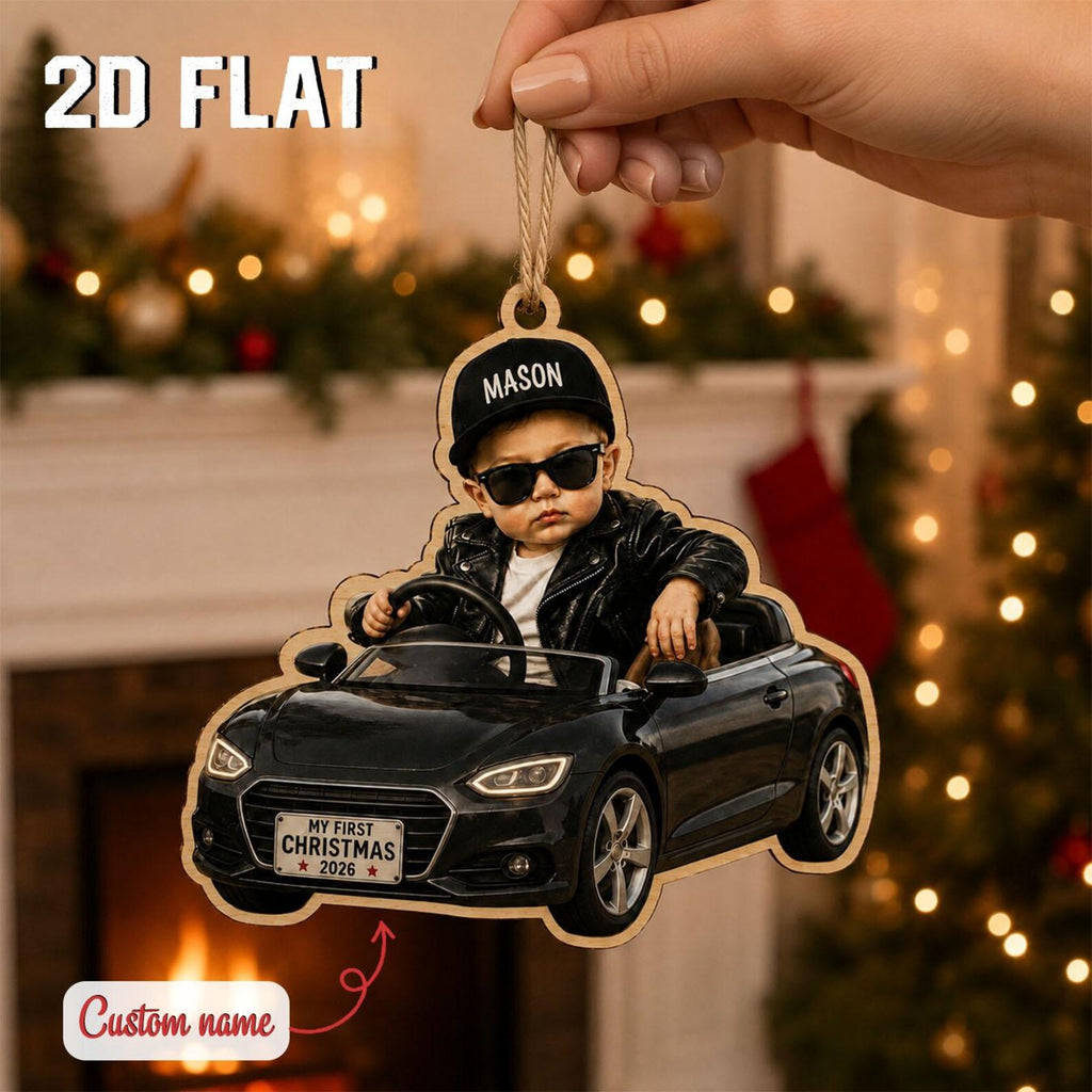 Personalized Baby Photo Christmas Ornament, Custom Name Wooden Sleigh Ornament, Baby First Christmas Keepsake, Newborn Holiday Gift	COBILUMIE112