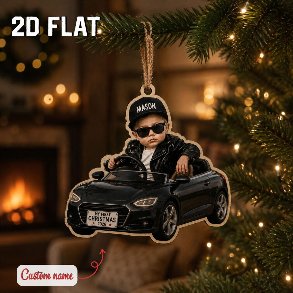 Personalized Baby Photo Christmas Ornament, Custom Name Wooden Sleigh Ornament, Baby First Christmas Keepsake, Newborn Holiday Gift	COBILUMIE112