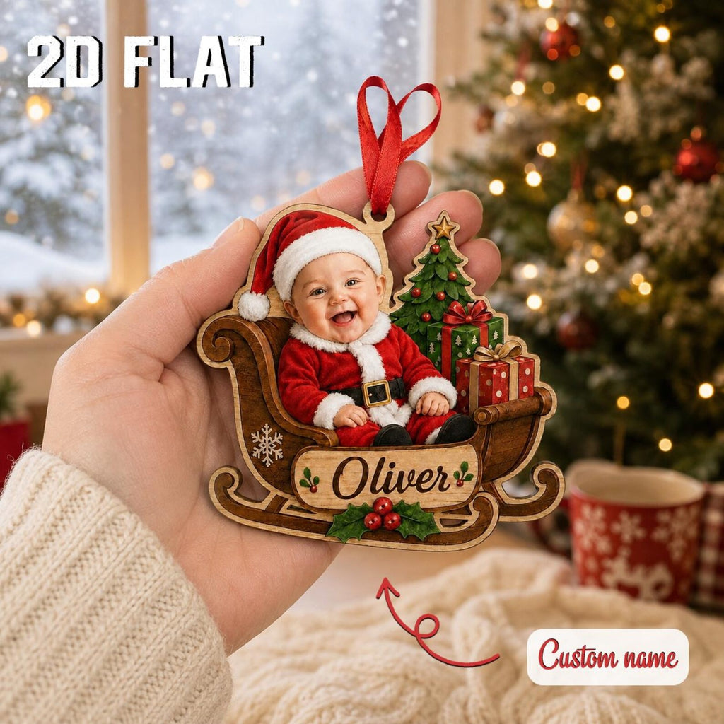 Personalized Baby First Christmas Ornament 2026, Custom Photo Wooden Stocking, Newborn Keepsake, Baby Boy Girl Holiday Gift	COBILUMIE113