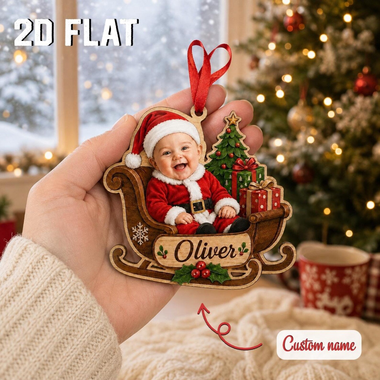Personalized Baby First Christmas Ornament 2026, Custom Photo Wooden Stocking, Newborn Keepsake, Baby Boy Girl Holiday Gift	COBILUMIE113