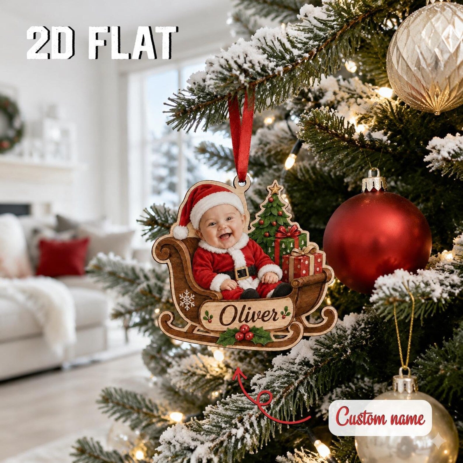Personalized Baby First Christmas Ornament 2026, Custom Photo Wooden Stocking, Newborn Keepsake, Baby Boy Girl Holiday Gift	COBILUMIE113