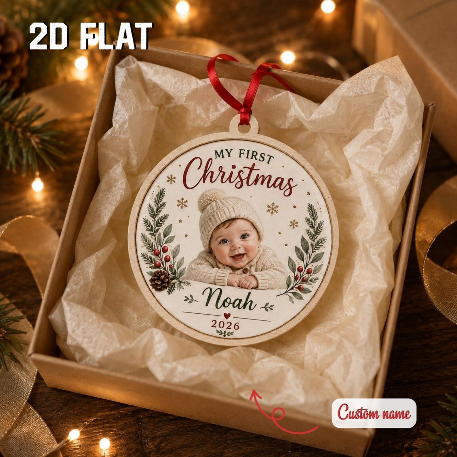 Personalized Baby First Christmas Ornament, Custom Photo Baby Name Ornament, My First Christmas 2026, Newborn Keepsake Gift	COBILUMIE117