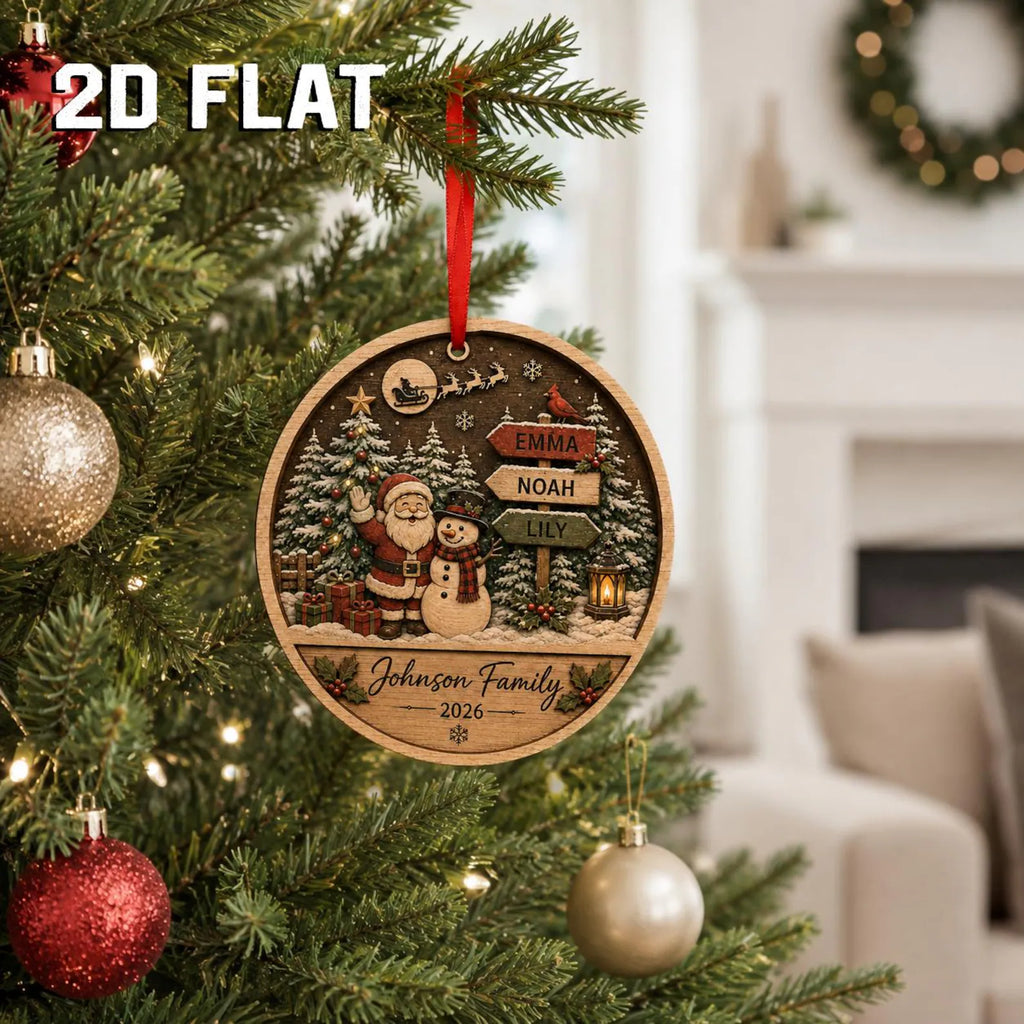 Personalized Family Christmas Ornament 2026, Santa Snowman Wooden Ornament, Custom Name Family Keepsake, Christmas Tree Decor	COBILUMIE94