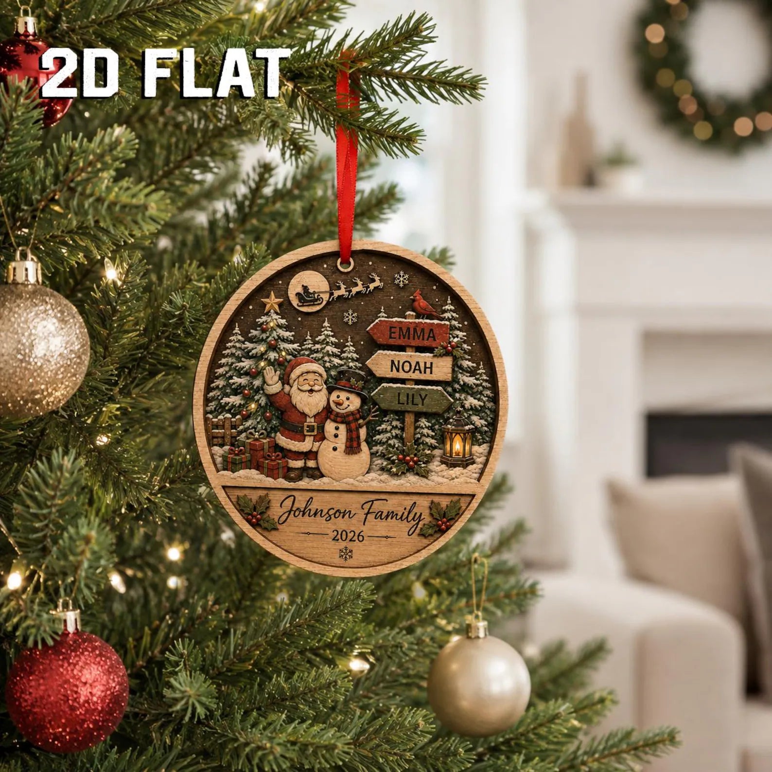 Personalized Family Christmas Ornament 2026, Santa Snowman Wooden Ornament, Custom Name Family Keepsake, Christmas Tree Decor	COBILUMIE94