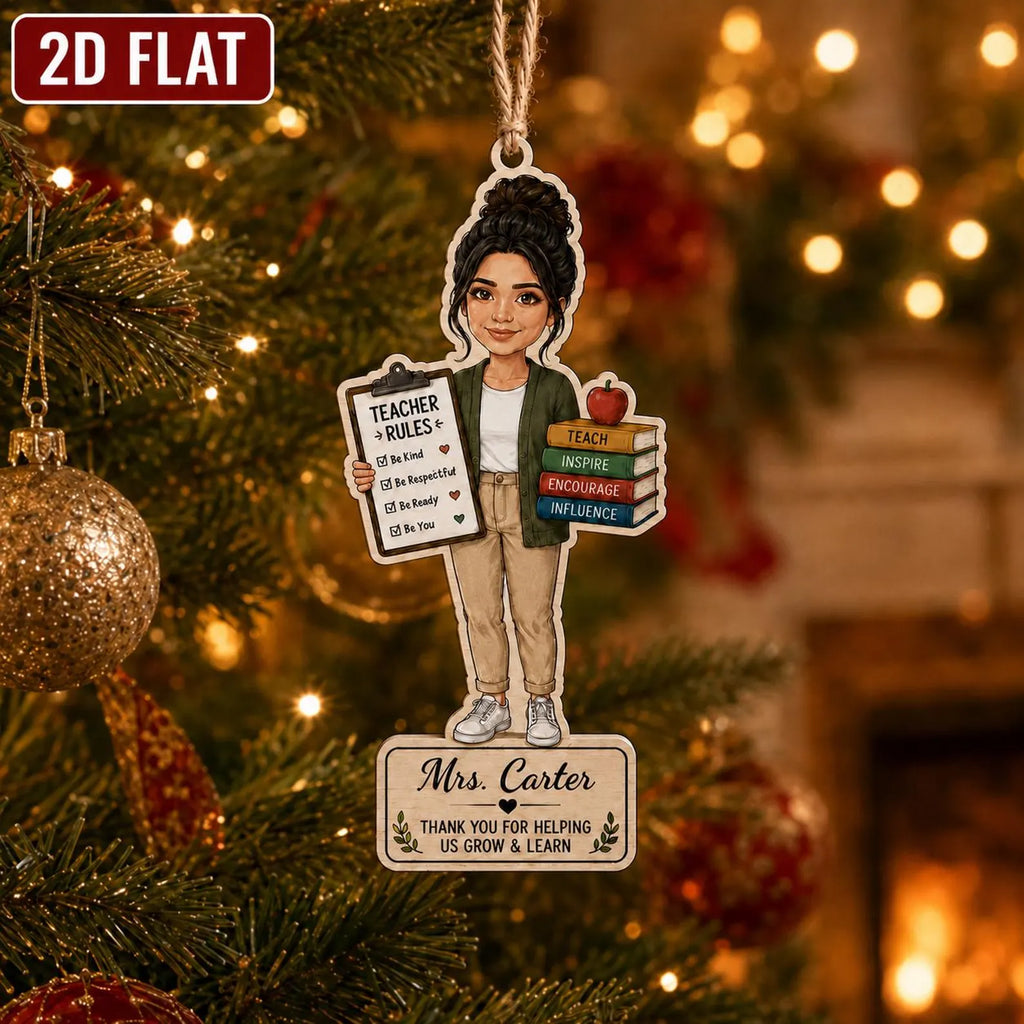 Personalized Teacher Wooden Ornament, Custom Name Teacher Christmas Gift, 2D Flat School Ornament, Thank You Teacher Keepsake 	COBILUMIE101