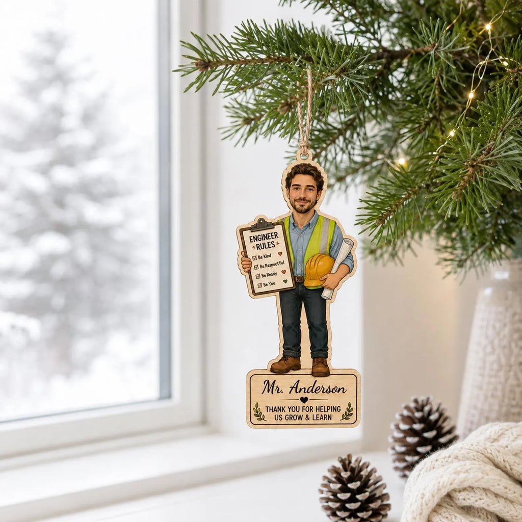 Personalized Engineer Wooden Ornament, Custom Name Engineer Christmas Gift, 2D Flat Civil Engineer Ornament, Engineering Keepsake 	COBILUMIE102